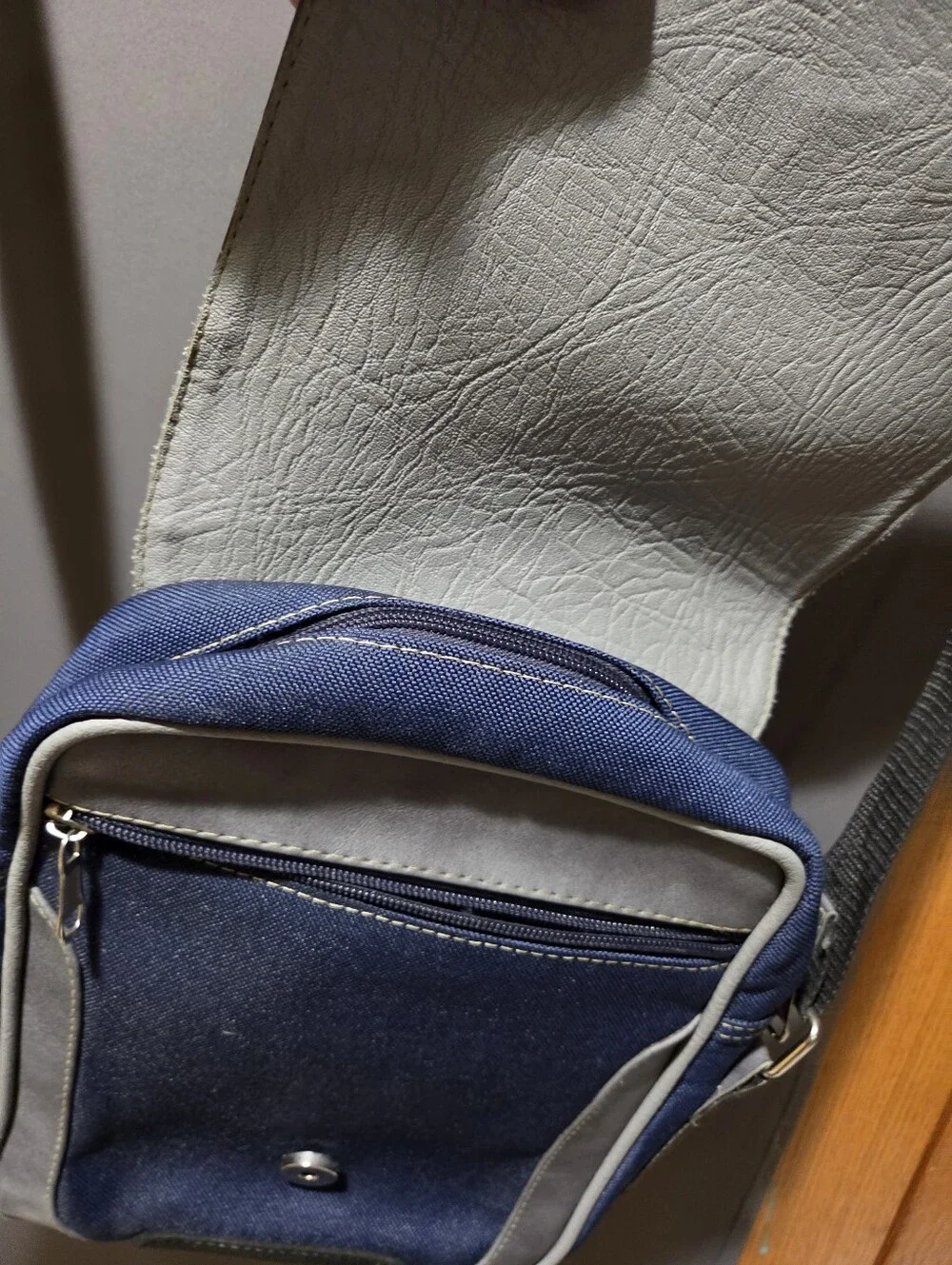 Timberland Navy and Gray Leather-Accent Messenger Crossbody
